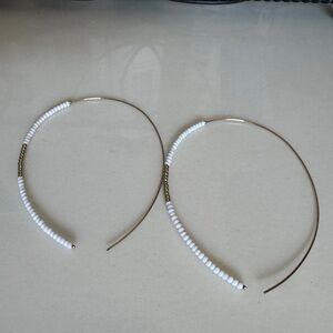 Park Lane White and Gold Beaded Hoop Earrings